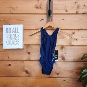 Speedo NWT Navy Blue Pro LT Superpro One-Piece Swimsuit Swimwear Logo Youth Sz 8